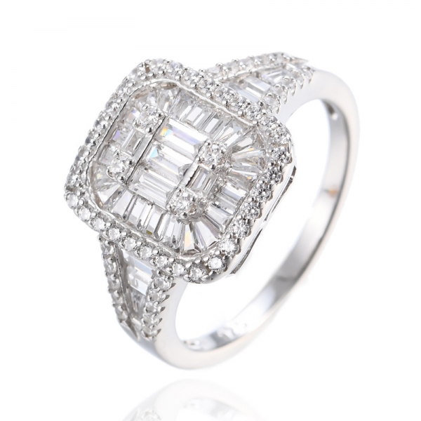 Квадратное кольцо с имитацией кластера бриллиантов из стерлингового серебра с имитацией багета 
