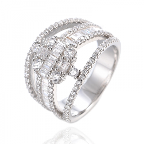 Обручальное кольцо с тройным кубическим цирконием из стерлингового серебра 925 пробы с багетной огранкой 