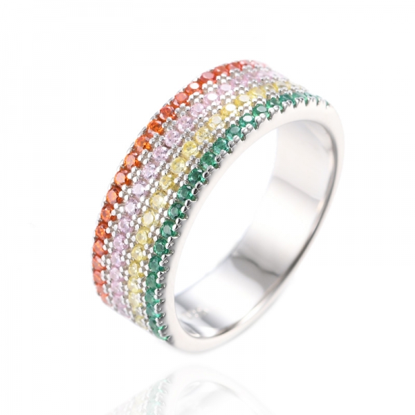 Многоцветное красочное кубическое кольцо из стерлингового серебра с кубическим цирконием 