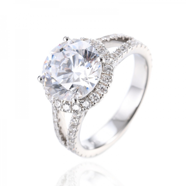 Серебряное круглое обручальное кольцо с бесцветным муассанитом из стерлингового серебра 
