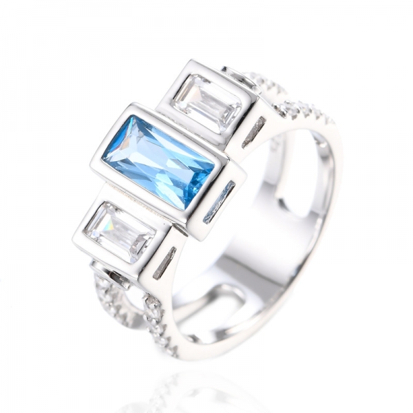 Кольцо с бриллиантом из стерлингового серебра 925 пробы с искусственным синим сапфиром и кубическим цирконием 