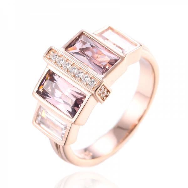 Обручальное кольцо из 14-каратного розового золота и стерлингового серебра с имитацией морганита 