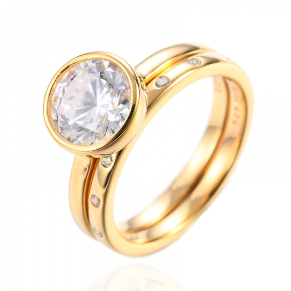 Обручальное обручальное кольцо с круглой огранкой, 2 карата, белым кубическим цирконием и желтым золотом 