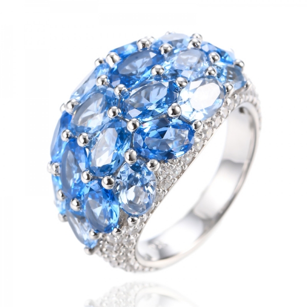 Женское кольцо из стерлингового серебра 925 пробы с синей шпинелью и прозрачным цирконием 