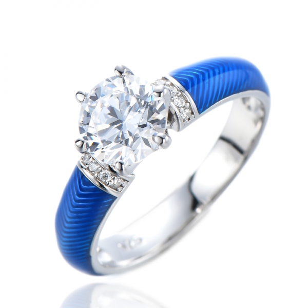 Китайское кольцо ручной работы синего цвета с эмалью и синим сапфиром из стерлингового серебра 