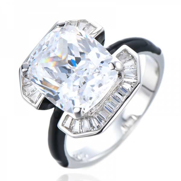 Заметное кольцо из стерлингового серебра 925 пробы с одинарной черной эмалью для женщин 