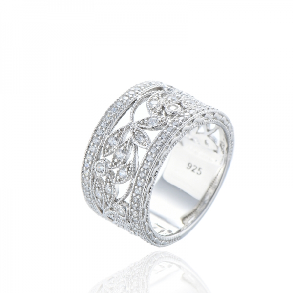 925 Round White Cubic Zircon Rhodium Silver Ring 