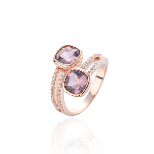 Серебряное кольцо Cushion Morganite Nano и круглого белого кубического циркона с покрытием из розового золота 