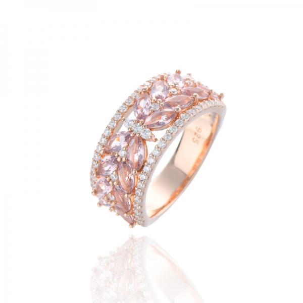 Серебряное кольцо Marquise Morganite Nano и круглого белого кубического циркона с покрытием из розового золота 