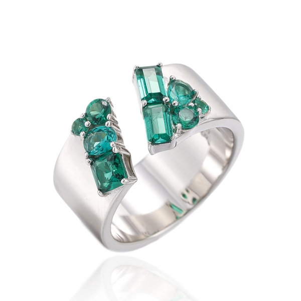 925 Octagon Green Nano Rhodium Silver Open Ring 