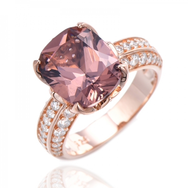 Серебряное кольцо Cushion Morganite Nano и круглого белого кубического циркона с покрытием из розового золота 