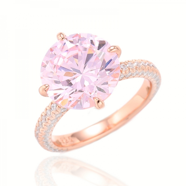 Серебряное кольцо с круглым бриллиантом розового и белого кубического циркона с покрытием из розового золота 
