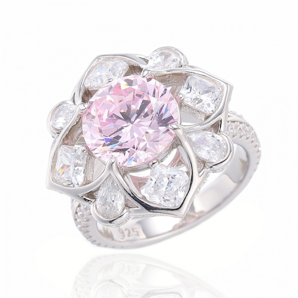 Серебряное кольцо с розовым розовым бриллиантом и восьмиугольным белым кубическим цирконом, родиевое серебро 