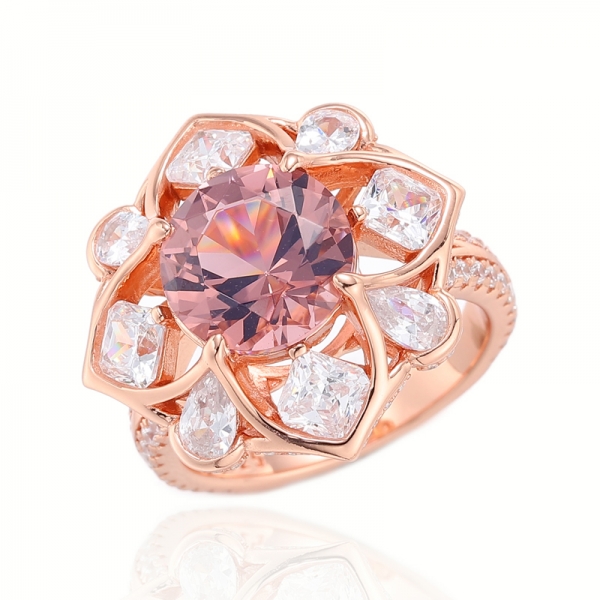 Серебряное кольцо с розовым розовым бриллиантом и восьмиугольным белым кубическим цирконом, родиевое серебро 