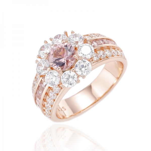 Квадратное и круглое нано-серебряное кольцо с морганитом и покрытием из розового золота 