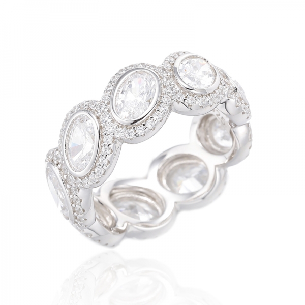 Серебряное кольцо вечности с морганитом нано-овальной формы и круглым белым кубическим цирконом с покрытием из розового золота 