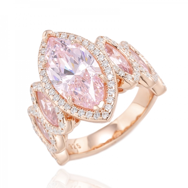 Серебряное кольцо Marquise Diamond Pink и Marquise Pink с покрытием из розового золота 