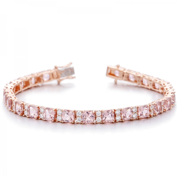 Серебряный браслет Cushion Morganite Nano и круглый белый кубический циркон с покрытием из розового золота 