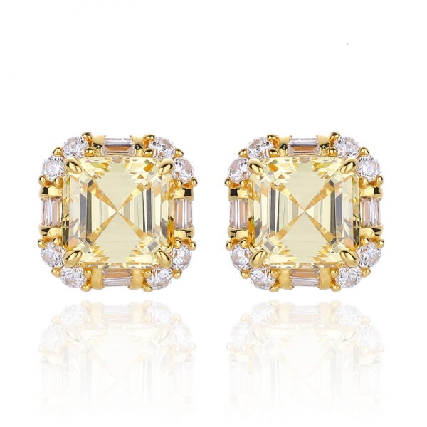 Серебряная серьга Asscher Canary And Baguette с белым кубическим цирконом и блестящим покрытием 