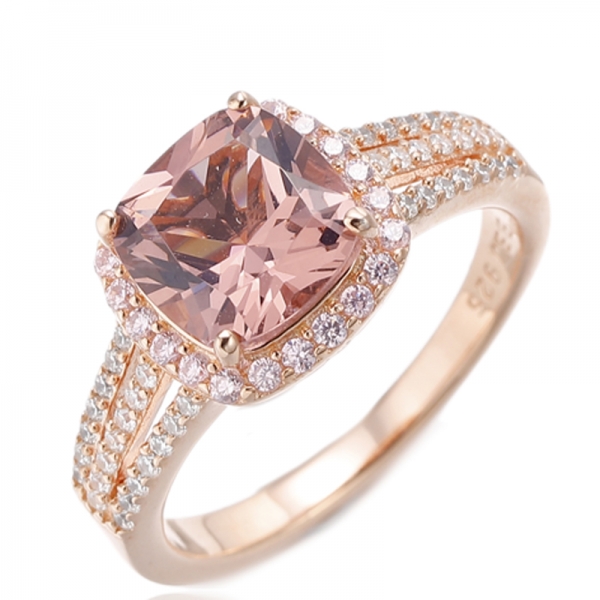 Серебряное кольцо Cushion Morganite Nano и круглого розового кубического циркона с покрытием из розового золота 