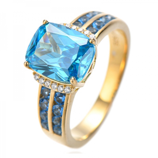 Кольцо Cushion And Round Deep Aquamarine Nano Silver с золотым покрытием 