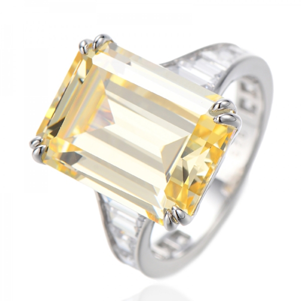 Кольцо Octagon Diamond G And Boat Shape с белым кубическим цирконием и родиевым серебром 