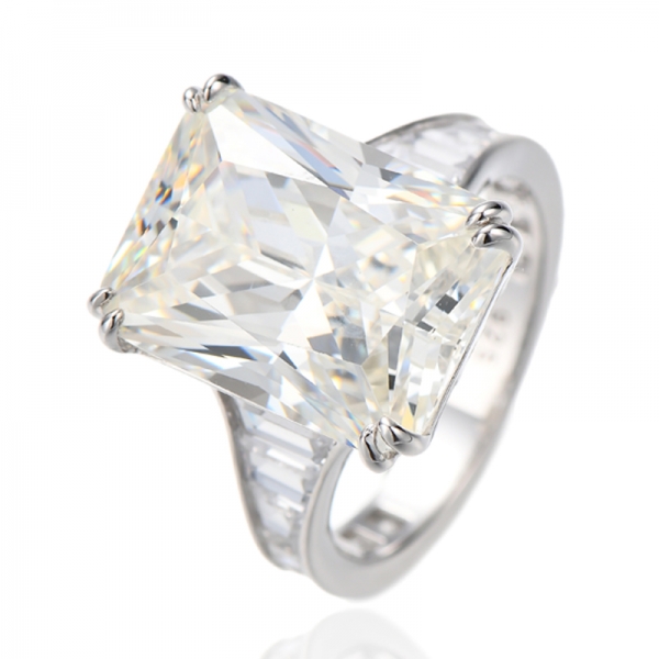 Кольцо Octagon Diamond G And Boat Shape с белым кубическим цирконием и родиевым серебром 