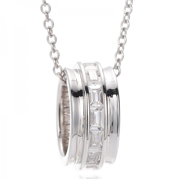 Подвеска из родированного серебра с радужным кубическим цирконом огранки «багет» 