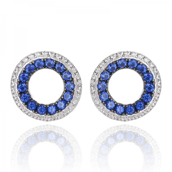 Серьги из родированного серебра с круглыми радужными и белыми кубическими цирконами 