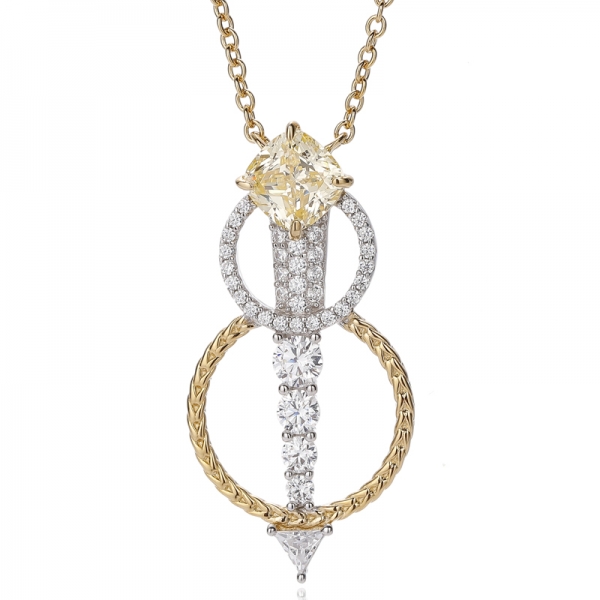 Серебряный кулон с круглым опалом и белым кубическим цирконием в форме кушона с двухцветным покрытием 