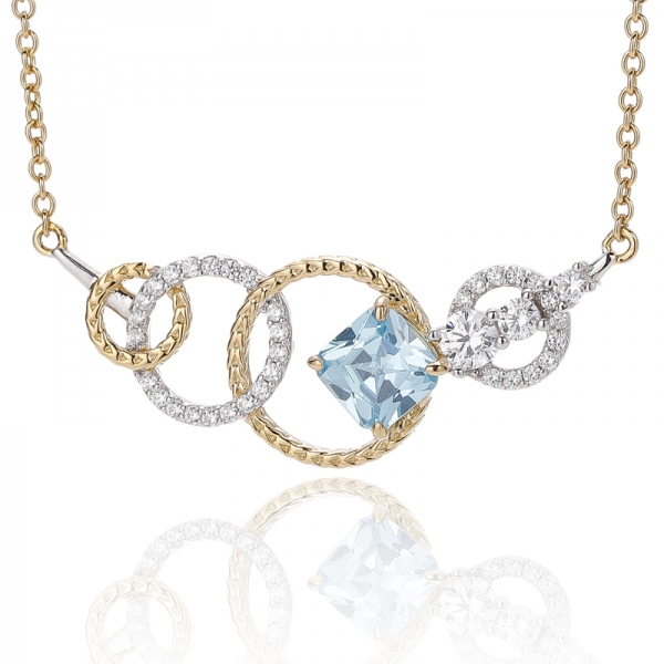 Серебряный кулон с круглым опалом 925 пробы и белым кубическим цирконом в форме кушона с двухцветным покрытием 